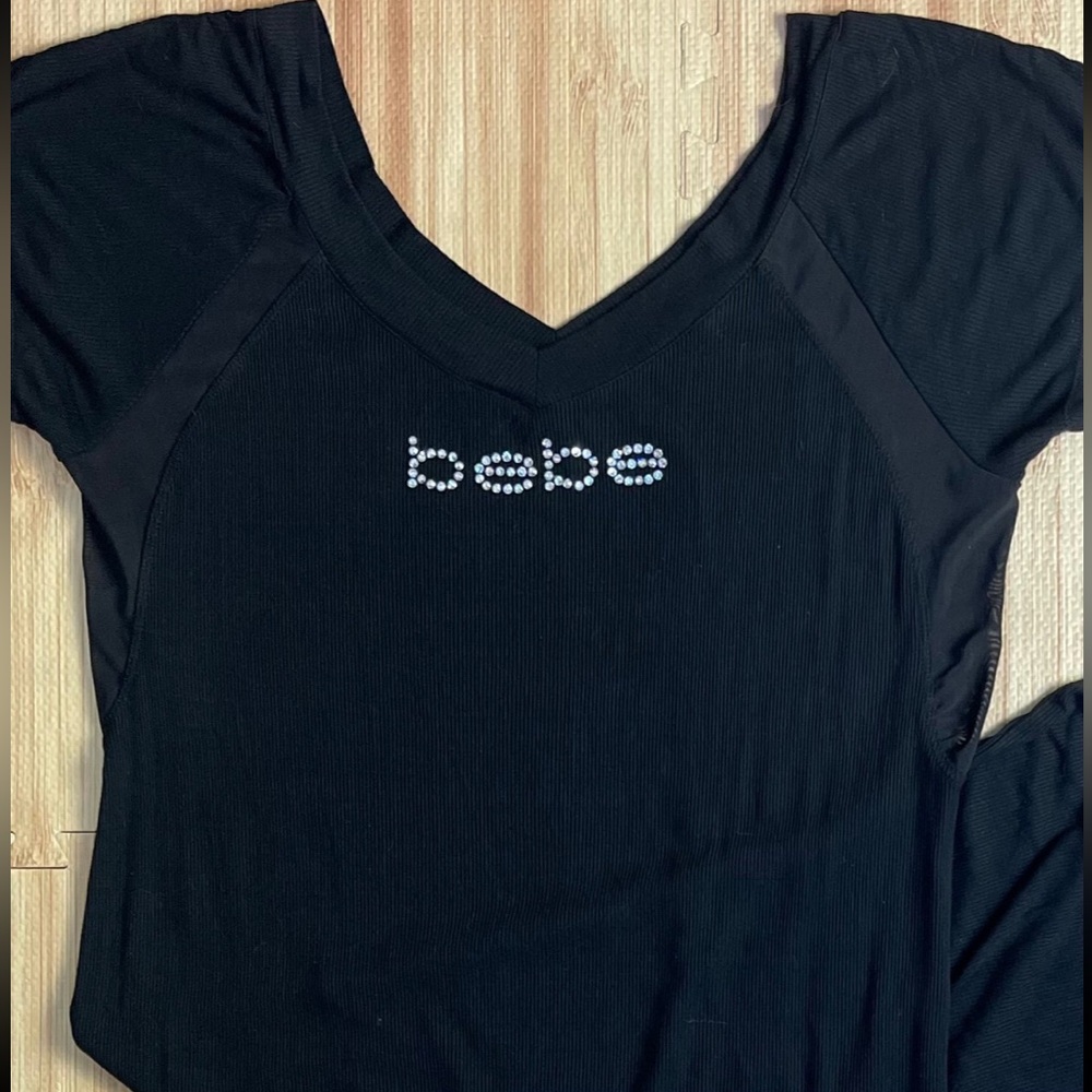 bebe Black Short Sleeve Maxi Dress with Rhinestone Logo • Sz.18/20 - Picture 7 of 12